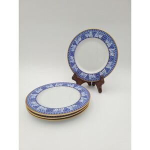 Set Of 4 Block China‎ Spal Obidos Blue Floral Gold Trim Bread Dessert Plates